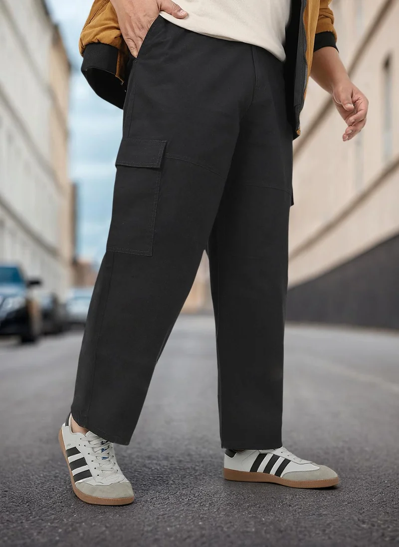 Urbano Plus Men's Black Loose Baggy Fit Solid Cargo Chino Pant with 6 Pockets Non-Stretchable